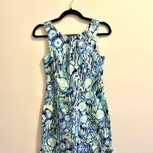 Lilly Pulitzer Blue and Green Floral Midi Dress